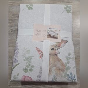 Rachel Zoe Spring Easter Tablecloth Oblong 60 x 120 Floral Rabbit Sparkly New